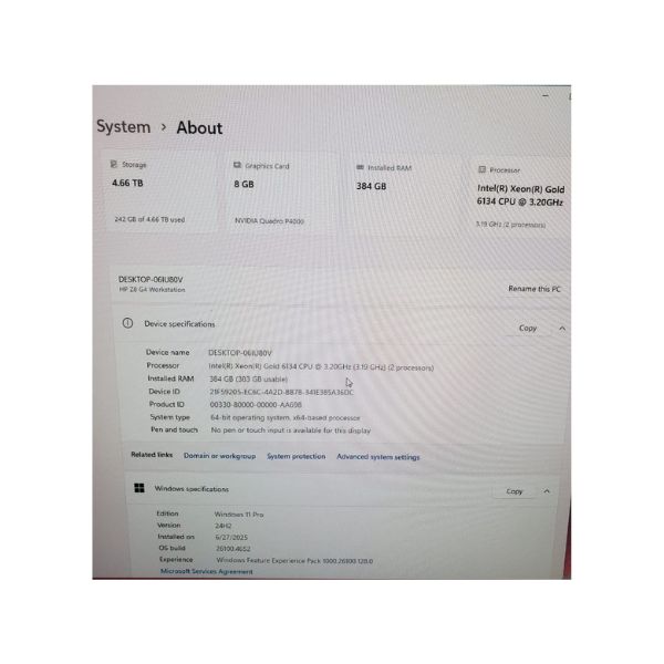 HP Z8_5 HP Z8 G4 Workstation , Intel(R) Xeon(R) Gold 6134 CPU@3.20GHz, 2 processeurs